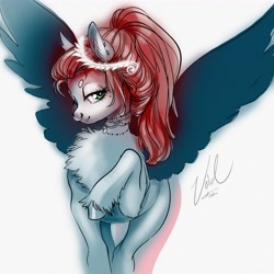 Size: 4096x4096 | Tagged: safe, artist:opalacorn, oc, oc only, pegasus, pony, beanbrows, chest fluff, eyebrows, jewelry, necklace, nose piercing, nose ring, piercing, ponytail, raised hoof, solo
