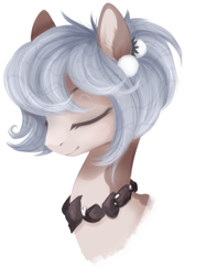 Size: 660x884 | Tagged: safe, artist:dammmnation, oc, oc only, original species, pond pony, bust, closed species, eyes closed, gift art, jewelry, necklace, simple background, smiling, solo, white background