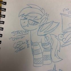 Size: 2048x2048 | Tagged: safe, artist:coaldustthestrange, oc, oc only, oc:stardust, bat pony, pony, clothes, high res, lidded eyes, male, sketch, smiling, socks, solo focus, stallion, striped socks, traditional art