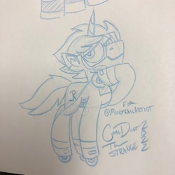 Size: 2048x2048 | Tagged: safe, artist:coaldustthestrange, oc, oc only, oc:greenline, object pony, original species, pony, train pony, unicorn, high res, looking at you, ponified, raised hoof, sketch, smiling, smiling at you, solo focus, traditional art, train