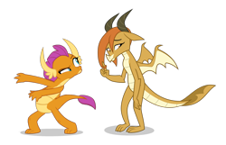 Size: 1240x800 | Tagged: safe, artist:tarkan809, derpibooru exclusive, edit, vector edit, ocellus, smolder, dragon, g4, disguise, disguised changeling, dragon ocellus, duo, pose, simple background, transparent background, vector