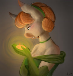 Size: 2578x2662 | Tagged: safe, artist:mscolorsplash, oc, oc only, oc:pumpkin spice, oc:pumpkin spice (mscolorsplash), earth pony, anthro, bare shoulders, chest freckles, choker, clothes, dress, evening gloves, female, freckles, gloves, high res, long gloves, pumpkin, shoulder freckles, smiling, solo
