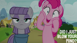 Size: 1280x720 | Tagged: safe, edit, edited screencap, editor:quoterific, screencap, maud pie, pinkie pie, earth pony, pony, g4, rock solid friendship, season 7, bipedal, female, mare, open mouth, open smile, smiling