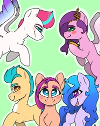 Size: 1638x2048 | Tagged: safe, artist:anxioussartist, hitch trailblazer, izzy moonbow, pipp petals, sunny starscout, zipp storm, earth pony, pegasus, pony, unicorn, g5, my little pony: a new generation, female, male, mane five, mare, smiling, stallion, wings