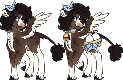 Size: 1631x1065 | Tagged: safe, artist:mourningfog, oc, oc only, cow, cow pony, pegasus, pony, bell, bell collar, chest fluff, collar, simple background, solo, transparent background, unshorn fetlocks