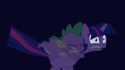 Size: 1920x1080 | Tagged: safe, derpibooru exclusive, screencap, spike, twilight sparkle, dragon, pony, unicorn, bridle gossip, g4, duo, female, frightened, invisible stallion, out of context, simple background
