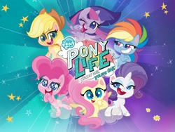 Size: 2560x1920 | Tagged: safe, applejack, fluttershy, pinkie pie, rainbow dash, rarity, twilight sparkle, alicorn, pegasus, pony, unicorn, g4.5, my little pony: pony life, official, amazon.com, mane six, my little pony logo, twilight sparkle (alicorn)