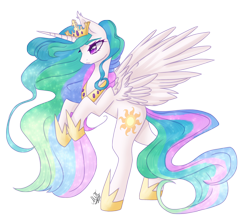 Size: 2788x2442 | Tagged: safe, artist:clefficia, artist:greenmarta, princess celestia, alicorn, pony, collaboration, female, high res, open collaboration, rearing, simple background, solo, spread wings, transparent background, wings