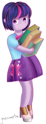 Size: 1424x3816 | Tagged: safe, artist:greenmarta, sci-twi, twilight sparkle, equestria girls, g4, alternate hairstyle, book, clothes, female, glasses, short hair, simple background, skirt, solo, transparent background