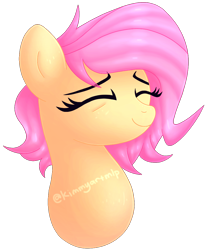 Size: 920x1122 | Tagged: safe, artist:kimmyartmlp, fluttershy, pegasus, pony, g4, alternate hairstyle, bust, eyes closed, female, simple background, solo, transparent background