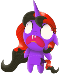Size: 2148x2725 | Tagged: safe, artist:kimmyartmlp, oc, oc only, oc:ender bat, pony, undead, unicorn, vampire, adorable distress, bipedal, chibi, cute, fangs, high res, horn, open mouth, simple background, solo, transparent background, unicorn oc