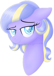 Size: 1919x2677 | Tagged: safe, artist:kimmyartmlp, oc, oc only, oc:shooting star, pony, bust, female, floppy ears, lidded eyes, portrait, simple background, smiling, solo, transparent background, two toned mane