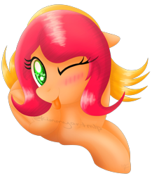 Size: 2791x3212 | Tagged: safe, artist:kimmyartmlp, oc, oc only, oc:mary bella, pegasus, pony, blushing, female, high res, one eye closed, pegasus oc, simple background, solo, tongue out, transparent background, wink