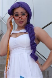 Size: 1023x1518 | Tagged: safe, artist:autumns-snow, artist:mooshuu, rarity, human, g4, anime expo, anime expo 2012, clothes, cosplay, costume, glasses, hand on hip, irl, irl human, measuring tape, photo, rarity's glasses