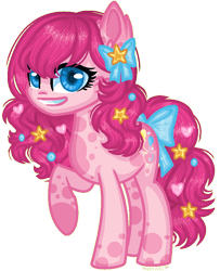 Size: 652x802 | Tagged: safe, artist:fantarianna, pinkie pie, earth pony, pony, g4, bow, eyelashes, female, grin, hair bow, mare, raised hoof, simple background, smiling, solo, tail, tail bow, transparent background