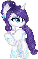 Size: 552x844 | Tagged: safe, artist:fantarianna, rarity, pony, unicorn, g4, alternate hairstyle, ear piercing, eyelashes, female, jewelry, makeup, mare, necklace, pearl necklace, piercing, raised hoof, simple background, smiling, transparent background
