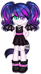 Size: 612x1096 | Tagged: safe, artist:fantarianna, oc, oc only, equestria girls, g4, bat wings, boots, clothes, equestria girls-ified, female, heterochromia, ponied up, shoes, simple background, skirt, smiling, tail, transparent background, wings