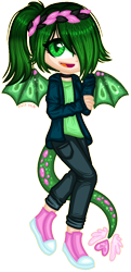 Size: 612x1264 | Tagged: safe, artist:fantarianna, oc, oc only, equestria girls, g4, bat wings, clothes, converse, equestria girls-ified, female, hair over one eye, pants, ponied up, shoes, simple background, smiling, sneakers, tail, transparent background, wings