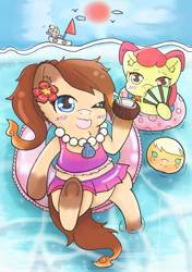 Size: 1672x2376 | Tagged: safe, artist:kingkero, apple bloom, oc, oc:siammy, g4, mascot, ocean, thailand, water