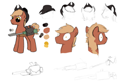 Size: 3150x2100 | Tagged: safe, artist:selles, oc, oc only, oc:calamity, pony, fallout equestria, battle saddle, hat, high res, male, reference sheet, stallion, wingless