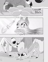 Size: 2646x3470 | Tagged: safe, artist:peesa chicken, oc, deer, pony, canadian, comic, cute, digital art, eating, flower, forest, high res
