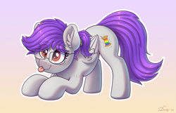 Size: 3859x2480 | Tagged: safe, alternate character, alternate version, artist:dandy, oc, oc only, oc:amethyst heartstrings, pegasus, pony, :3, ;p, commission, cute, ear fluff, eye clipping through hair, female, freckles, glasses, gradient background, hair tie, high res, one eye closed, ponytail, solo, tongue out, wings, ych result