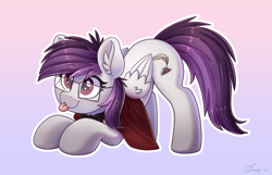Size: 3859x2480 | Tagged: safe, alternate character, alternate version, artist:dandy, oc, oc only, oc:ardyn valentine, pegasus, pony, :3, ;p, bowtie, cape, clothes, commission, cute, ear fluff, eye clipping through hair, female, glasses, gradient background, high res, one eye closed, solo, tongue out, wings, ych result