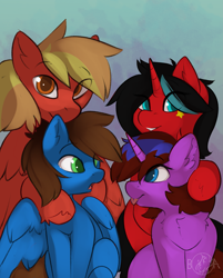 Size: 2251x2806 | Tagged: safe, artist:beardie, oc, oc only, oc:candy, oc:cheri, oc:cotton, oc:rehquis, horse, pony, children, commission, cute, equine, family, family photo, high res, parent