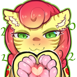 Size: 1159x1159 | Tagged: safe, artist:cold-blooded-twilight, strawberry sunrise, big cat, hybrid, pegasus, pony, tiger, tiger pony, g4, 2022, :3, blushing, both cutie marks, ear fluff, heart, looking at you, paw pads, paws, simple background, slit pupils, solo, species swap, stripes, transparent background, underhoof, underpaw, wide hips, year of the tiger