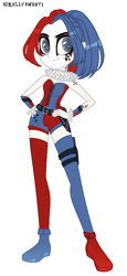 Size: 606x1317 | Tagged: safe, artist:kellysweet1, derpibooru exclusive, oc, oc only, oc:side-splitter, equestria girls, g4, bare shoulders, belt, boots, clothes, corset, equestria girls-ified, eyeshadow, female, holster, makeup, running makeup, shoes, shorts, simple background, sleeveless, socks, solo, stockings, strapless, tattoo, thigh highs, transparent background