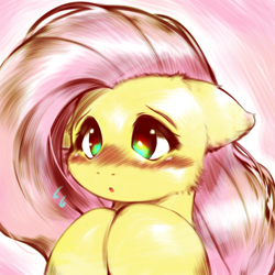 Size: 2048x2048 | Tagged: safe, artist:kurogewapony, fluttershy, pegasus, pony, abstract background, blushing, bust, cute, emanata, female, floppy ears, high res, mare, plewds, shyabetes, solo