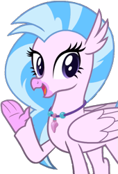 Size: 511x751 | Tagged: safe, edit, edited screencap, screencap, silverstream, classical hippogriff, hippogriff, g4, the hearth's warming club, background removed, female, happy, looking left, mare, one leg raised, open mouth, pink skin, png, simple background, solo, transparent background