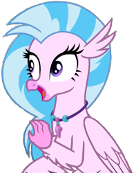 Size: 469x604 | Tagged: safe, edit, edited screencap, screencap, silverstream, classical hippogriff, hippogriff, g4, uprooted, background removed, female, happy, looking left, mare, open mouth, pink skin, png, simple background, sitting, solo, transparent background