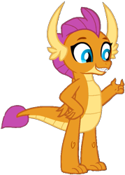 Size: 505x707 | Tagged: safe, edit, edited screencap, screencap, smolder, dragon, g4, sweet and smoky, background removed, female, happy, looking right, not a vector, orange skin, png, simple background, smiling, solo, standing, transparent background