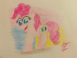 Size: 4032x3024 | Tagged: safe, artist:jesslmc16, pinkie pie, earth pony, pony, g4, female, looking at you, pinkie pie day, ponk, smiling, smiling at you, solo, standing, standing on two hooves, traditional art