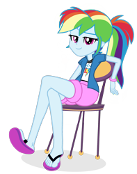Size: 1500x1900 | Tagged: safe, artist:legacynebula, rainbow dash, human, equestria girls, g4, chair, clothes, female, flip-flops, sandals, simple background, sitting, solo, transparent background
