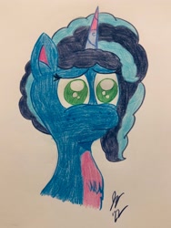 Size: 3024x4032 | Tagged: safe, artist:jesslmc16, misty brightdawn, pony, unicorn, g5, my little pony: make your mark, bust, chest fluff, colored, colored pencil drawing, female, portrait, sad, solo, traditional art