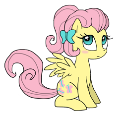 Size: 1014x932 | Tagged: safe, artist:shira-hedgie, fluttershy, pegasus, pony, g4, 2012, alternate hairstyle, blushing, cute, female, hairpin, mare, old art, shyabetes, simple background, sitting, solo, transparent background
