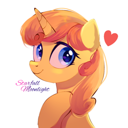 Size: 768x768 | Tagged: safe, artist:starfallmoonlight, oc, oc:golden glitter, pony, unicorn, blue eyes, female, looking at you, mare, simple background, smiling, smiling at you, white background