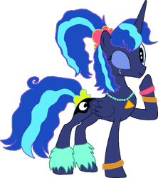 Size: 757x853 | Tagged: safe, artist:scootaloormayfly, princess luna, alicorn, pony, between dark and dawn, g4, 80s princess luna, beads, bracelet, face paint, hairband, highlights, jewelry, looking at you, necklace, one eye closed, pixel art, simple background, solo, transparent background, wink, winking at you