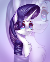 Size: 2700x3375 | Tagged: safe, artist:ingolf arts, rarity, pony, unicorn, g4, bust, chest fluff, cute, ear fluff, female, floppy ears, high res, horn, mare, simple background, smiling, solo, zoom layer