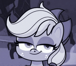 Size: 302x265 | Tagged: safe, screencap, applejack, earth pony, pony, g4.5, my little pony: pony life, whoof-dunnit, animated, blinking, bust, cropped, cute, female, gif, jackabetes, mare, one eye closed, solo, wink