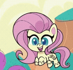 Size: 283x270 | Tagged: safe, screencap, fluttershy, pegasus, pony, g4.5, my little pony: pony life, time after time capsule, animated, cropped, cute, female, flying, gif, mare, shyabetes, solo