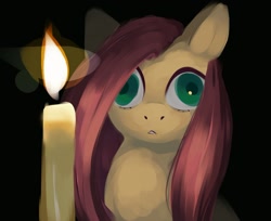 Size: 1280x1045 | Tagged: safe, alternate version, artist:some_ponu, fluttershy, pegasus, pony, g4, candle, creepy, derp, open mouth, solo, textless, wide eyes
