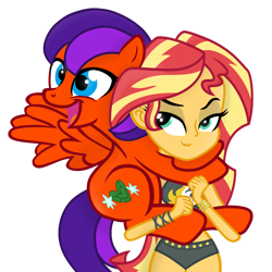 Size: 1280x1280 | Tagged: safe, artist:grapefruit-face, artist:ponys bases, sunset shimmer, oc, oc:jade harmony, human, pony, equestria girls, g4, base used, bikini, clothes, female, hug, simple background, sunset shimmer's beach shorts swimsuit, swimsuit, transparent background