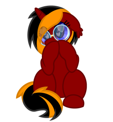 Size: 2600x2800 | Tagged: safe, artist:ponkus, oc, oc:red flame, bat pony, pony, unicorn, wingless bat pony, bat ears, bat pony oc, commission, cute, ear fluff, eyewear, glasses, hair over one eye, heart, heart eyes, hooves together, multicolored hair, multicolored mane, multicolored tail, simple background, sitting, solo, tail, transparent background, wingding eyes, wingless