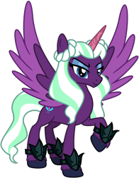 Size: 4323x5519 | Tagged: safe, artist:emeraldblast63, opaline arcana, alicorn, pony, g4, g5, spoiler:g5, spoiler:my little pony: make your mark, antagonist, eyeshadow, female, g5 to g4, generation leap, makeup, mare, raised hoof, raised leg, simple background, smiling, solo, spread wings, transparent background, unshorn fetlocks, vector, villainess, wings