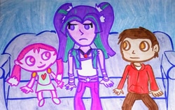 Size: 2281x1441 | Tagged: safe, artist:dex stewart, aria blaze, human, equestria girls, g4, disguise, disguised siren, jinmay, marco diaz, star vs the forces of evil, traditional art