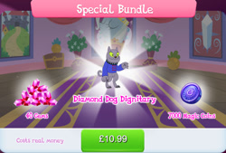 Size: 1267x858 | Tagged: safe, gameloft, idw, archie bluecoat, diamond dog, g4, my little pony: magic princess, bundle, choker, collar, costs real money, dog collar, english, gem, green eyes, grey fur, idw showified, magic coins, male, numbers, sale, solo, special bundle, text