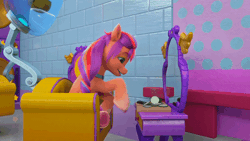Size: 600x338 | Tagged: safe, screencap, sunny starscout, earth pony, pony, g5, my little pony: make your mark, my little pony: make your mark chapter 2, portrait of a princess, spoiler:my little pony: make your mark chapter 2, spoiler:mymc02e03, animated, continuity, cucumber, cute, eating, female, food, gif, herbivore, magnetic hooves, mane stripe sunny, mare, solo, sunnybetes